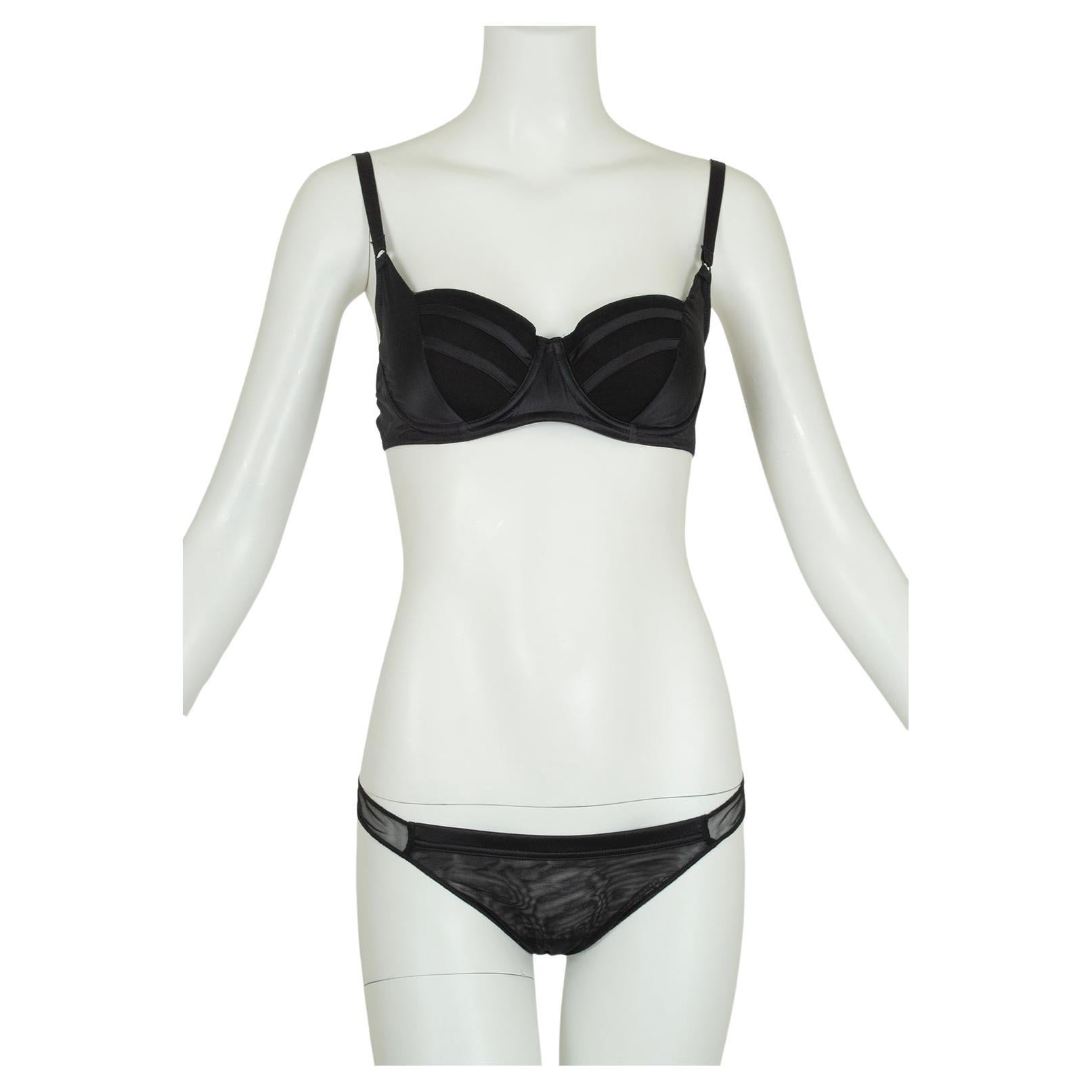 Black La Perla Studio Deco Balconette Bra, 2 Thong Panty Set – 34 C / Sm, 2005