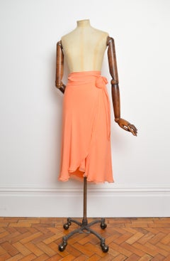Black Label Ralph Lauren 2000’s Peach Apricot Pure Silk Floaty Wrap Around Skirt