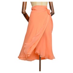 Black Label Ralph Lauren 2000’s Peach Apricot Pure Silk Floaty Wrap Around Skirt