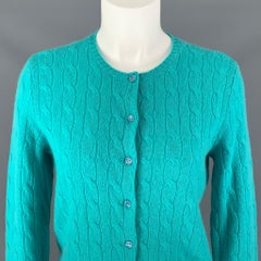 BLACK LABEL RALPH LAUREN Cashmere Cable Knit Size L Aqua Cardigan