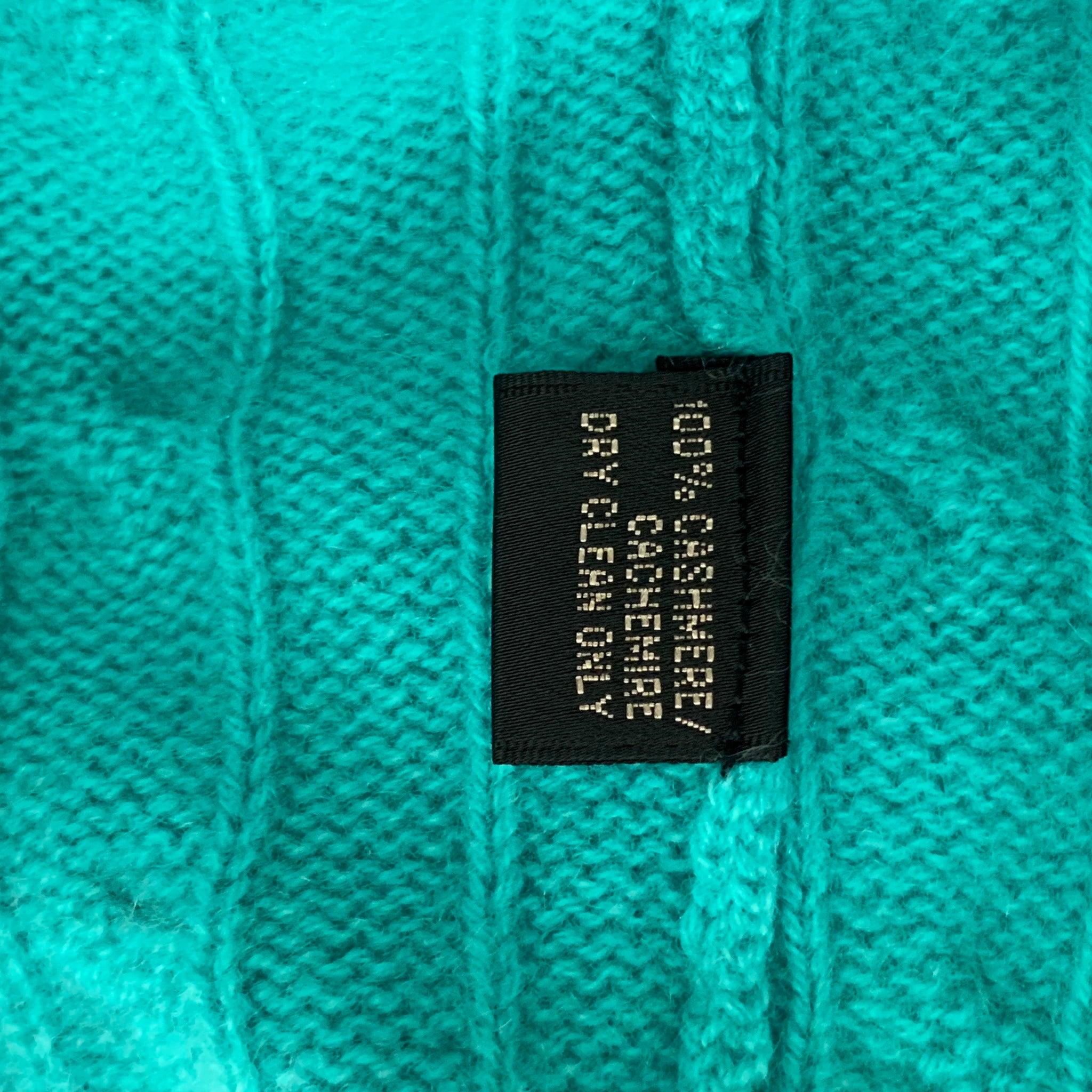 BLACK LABEL RALPH LAUREN Cashmere Cable Knit Size L Aqua Cardigan For Sale 2