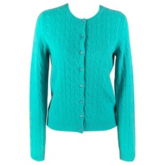 BLACK LABEL RALPH LAUREN Cashmere Cable Knit Size L Aqua Cardigan
