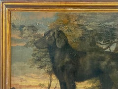 Black Labrador Retriever Painting, Oil on Canvas in Giltwood Frame