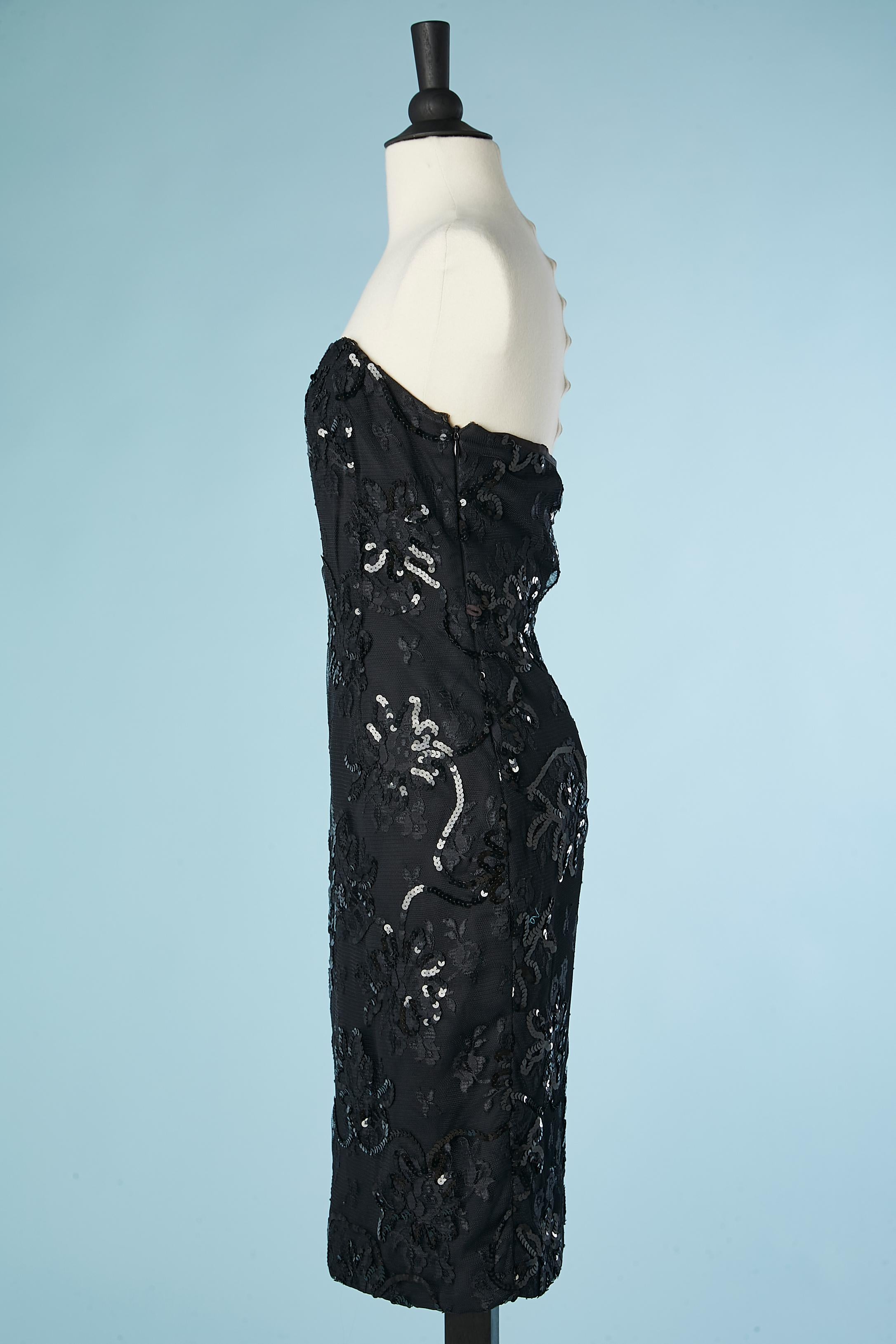 Women's Black lace a sequin bustier cocktail dress C.D de Christian Dior Robes du Soir  For Sale