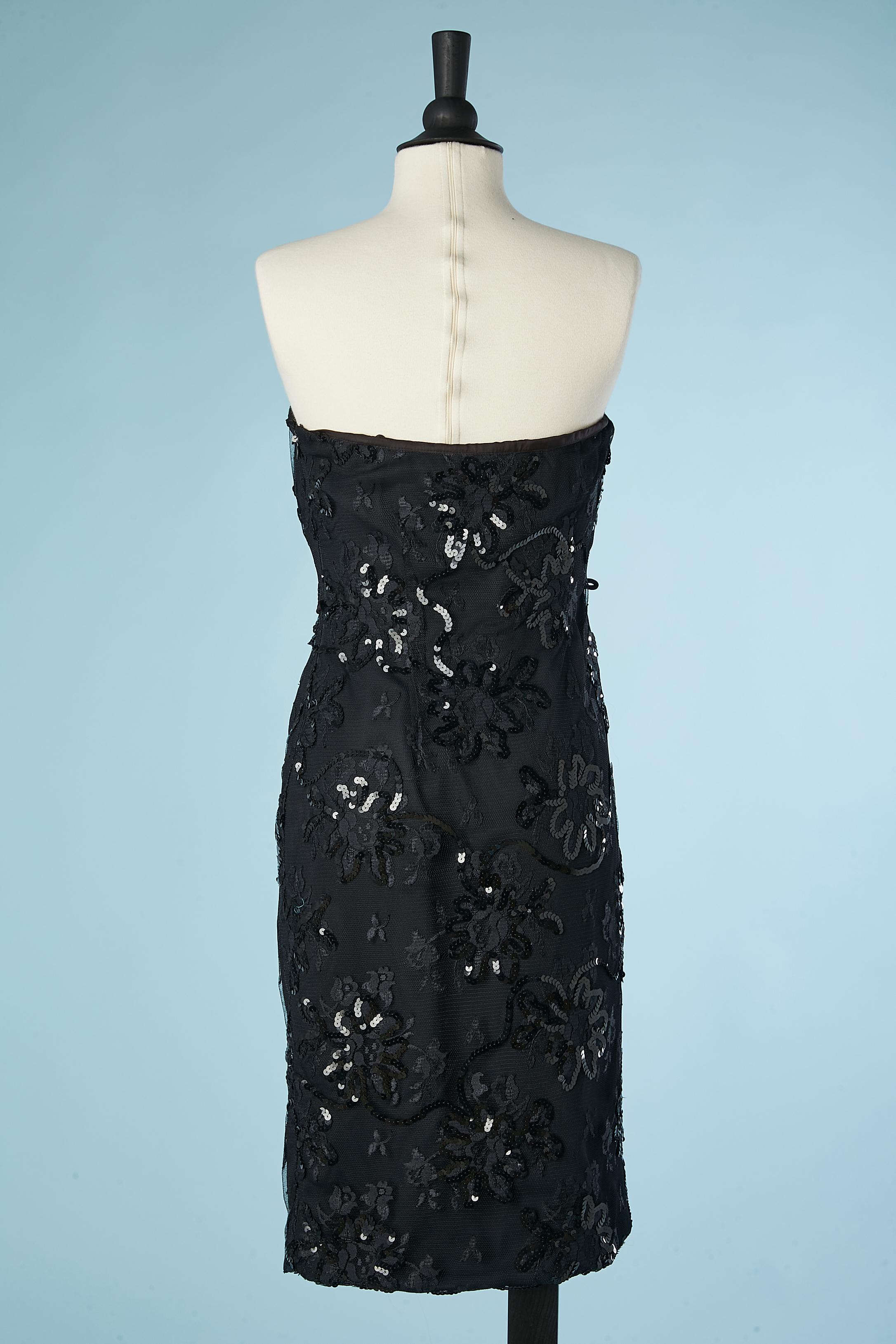 Black lace a sequin bustier cocktail dress C.D de Christian Dior Robes du Soir  For Sale 1