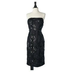 Robe de cocktail bustier en dentelle noire à paillettes C.D de Christian Dior Robes du Soir 