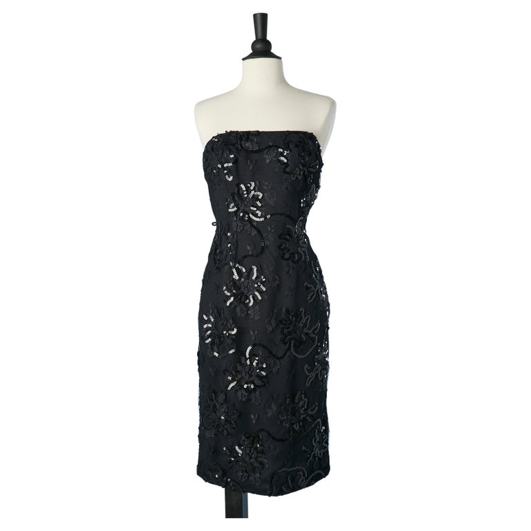 Robe de cocktail bustier en dentelle noire à paillettes C.D de Christian  Dior Robes du Soir En vente sur 1stDibs