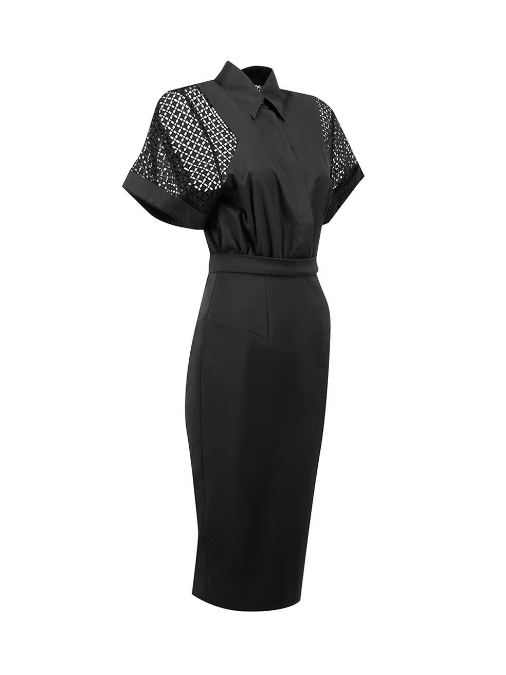 CONDITION is Very good. Minimal wear to dress is evident. Minimal wear to the front skirt with small pull to the weave on this used Victoria Beckham designer resale item.



Details


Black

Cotton

Midi dress

Figure hugging fit

Short lace
