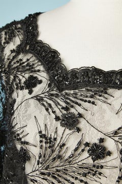 Black lace and beads evening top with ribbing edge Circa 1980's