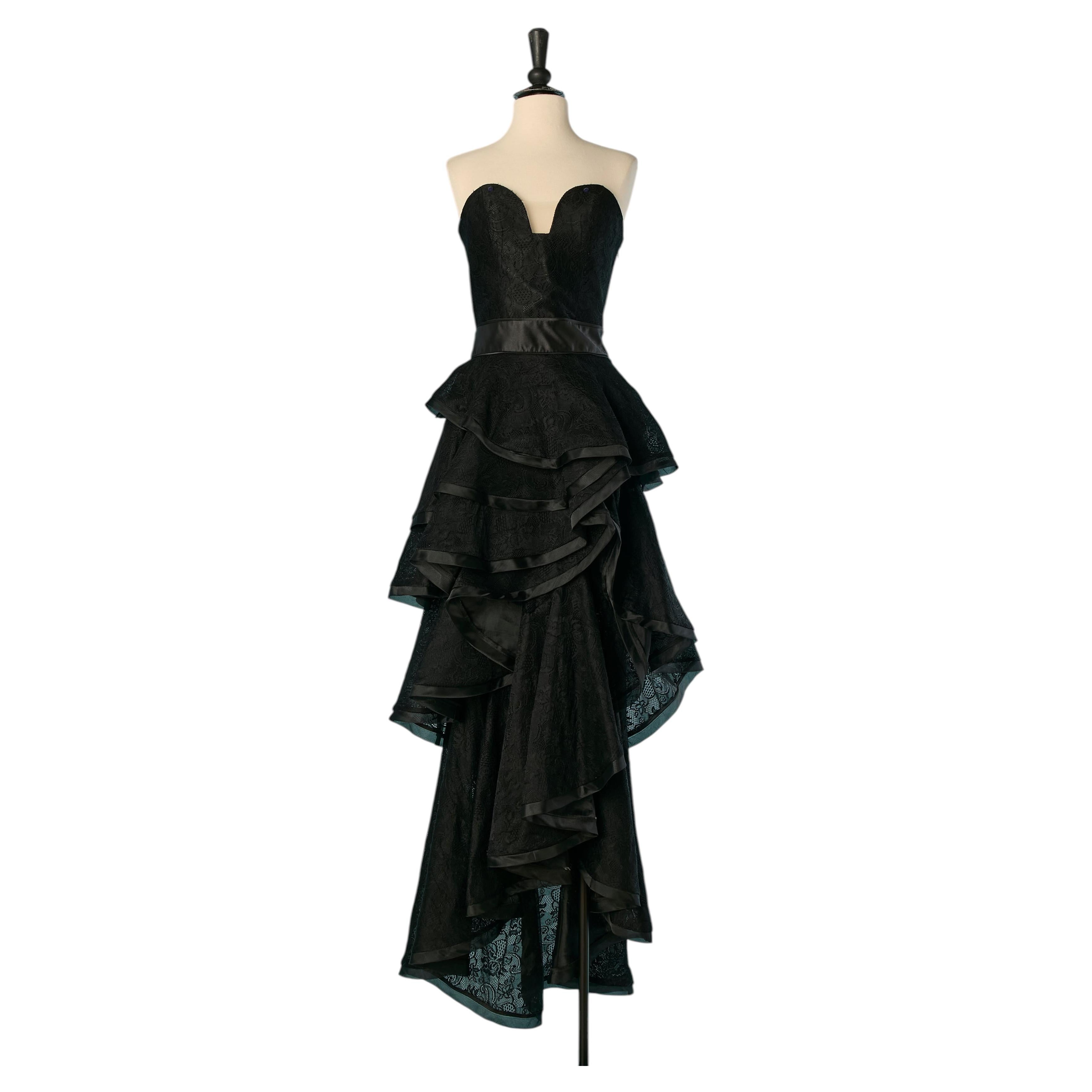 Schwarzes Bustier-Abendkleid aus Spitze und Satin von Gai Mattiolo