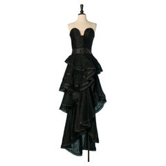 Schwarzes Bustier-Abendkleid aus Spitze und Satin von Gai Mattiolo