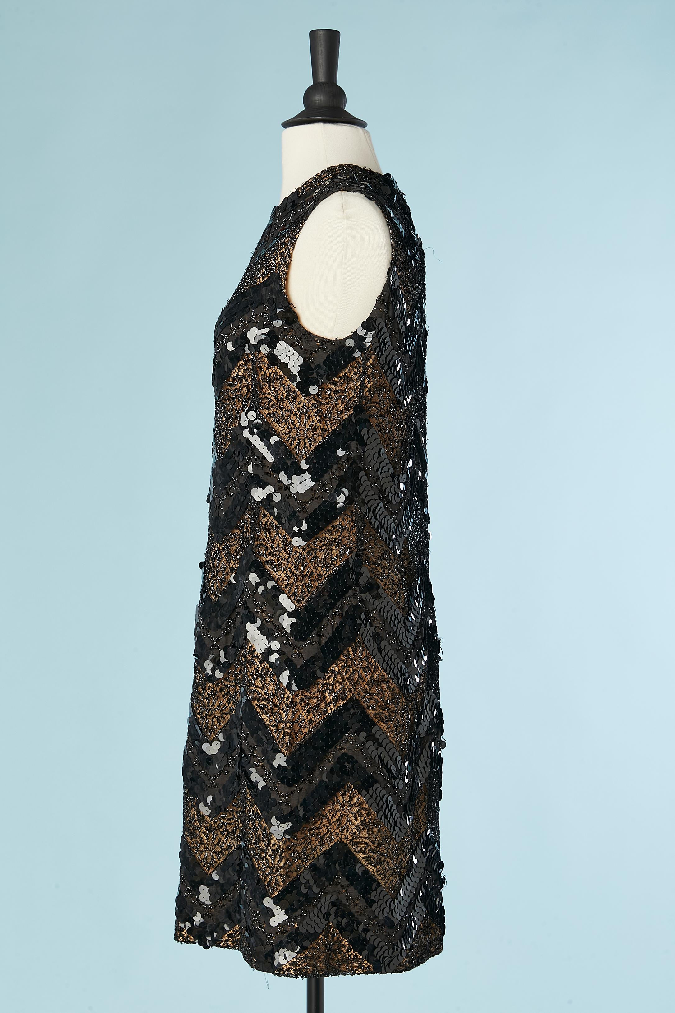 Women's Black lace and sequin sleeveless cocktail dress Circa 1960's 
