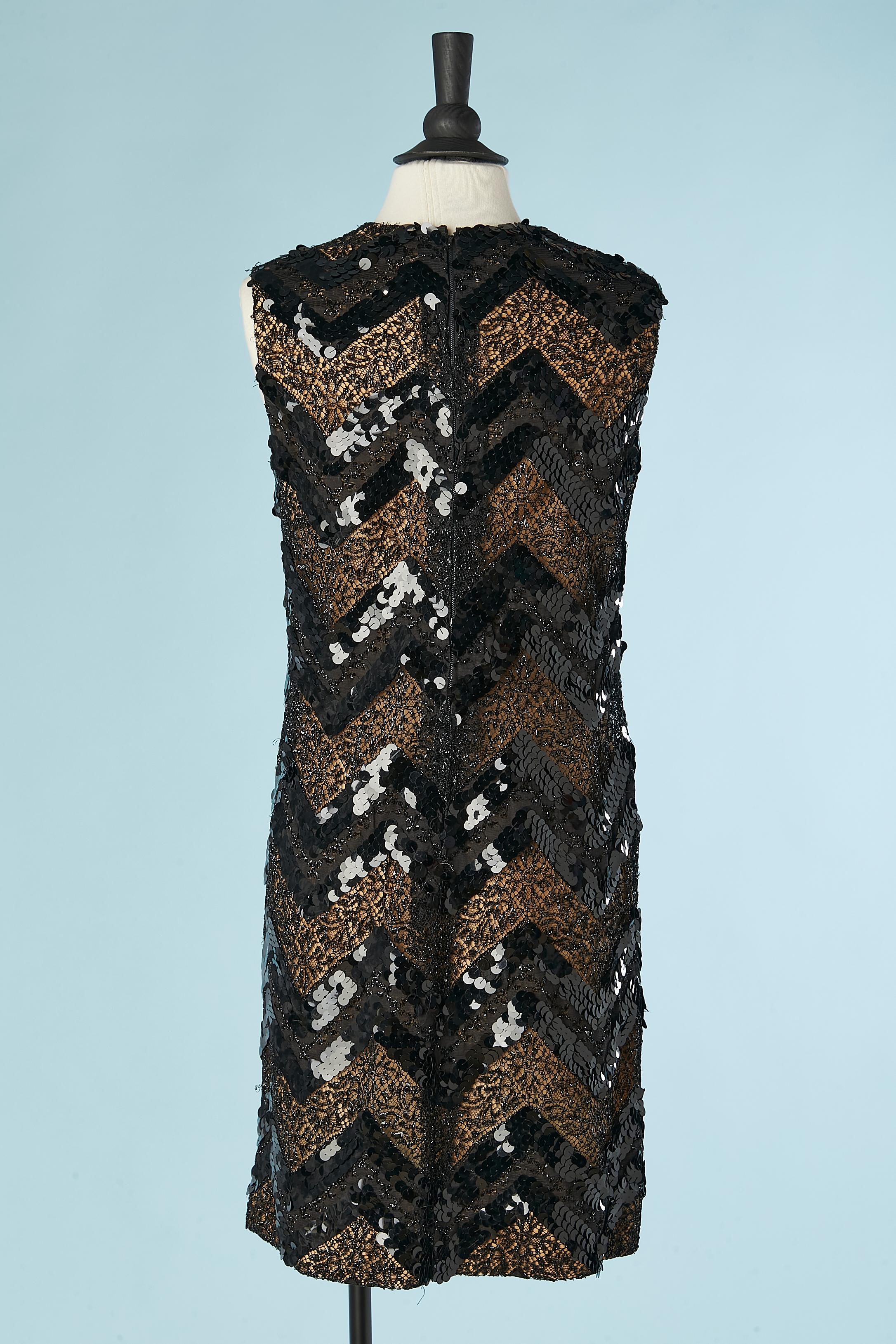 Black lace and sequin sleeveless cocktail dress Circa 1960's  1
