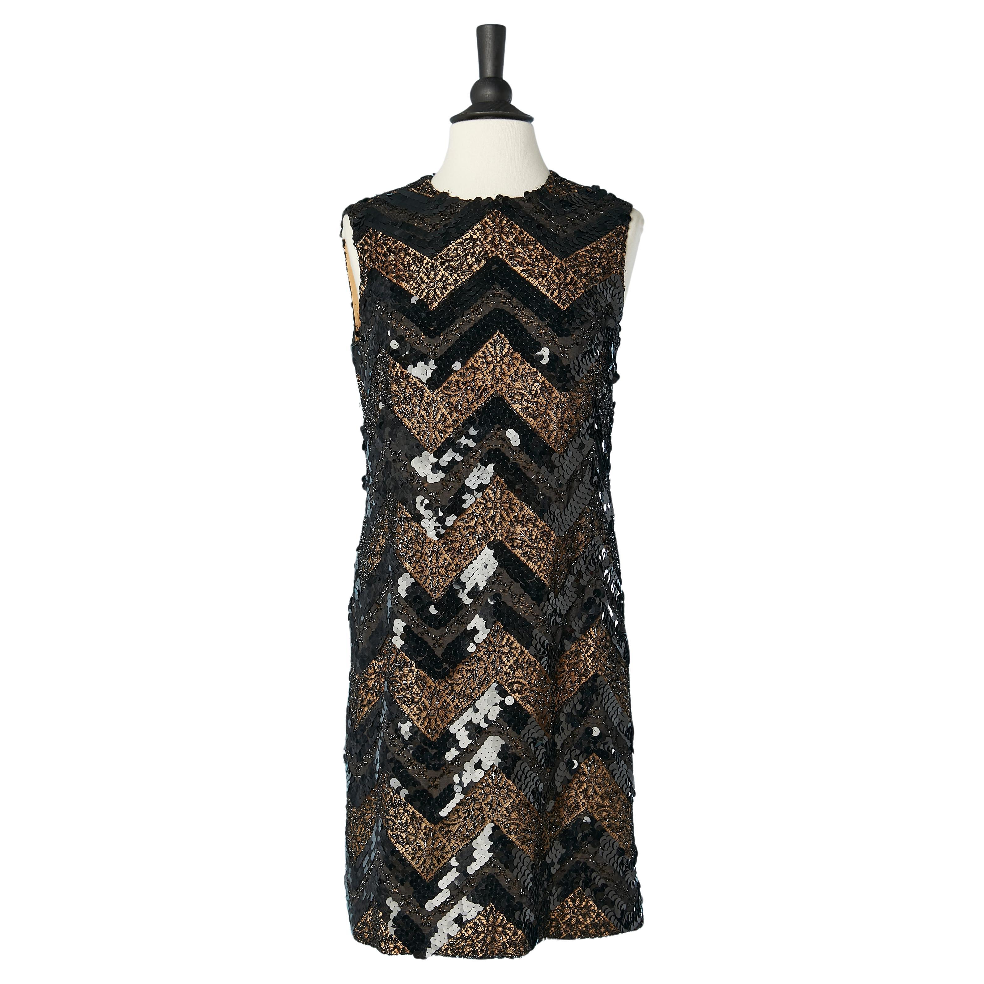 Black lace and sequin sleeveless cocktail dress Circa 1960's 