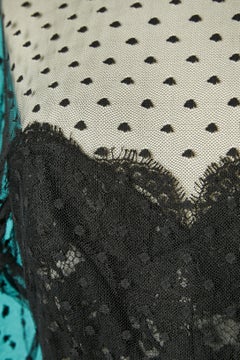 Black lace and tulle plumetis cocktail dress with black satin belt Victor Costa