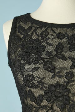 Black lace and wool cocktail dress with rhinestone and lace appliqué VALENTINO