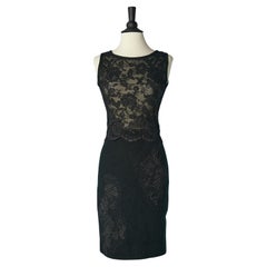 Schwarzes Cocktailkleid aus Spitze und Wolle mit Strass- und Spitzenapplikationen VALENTINO