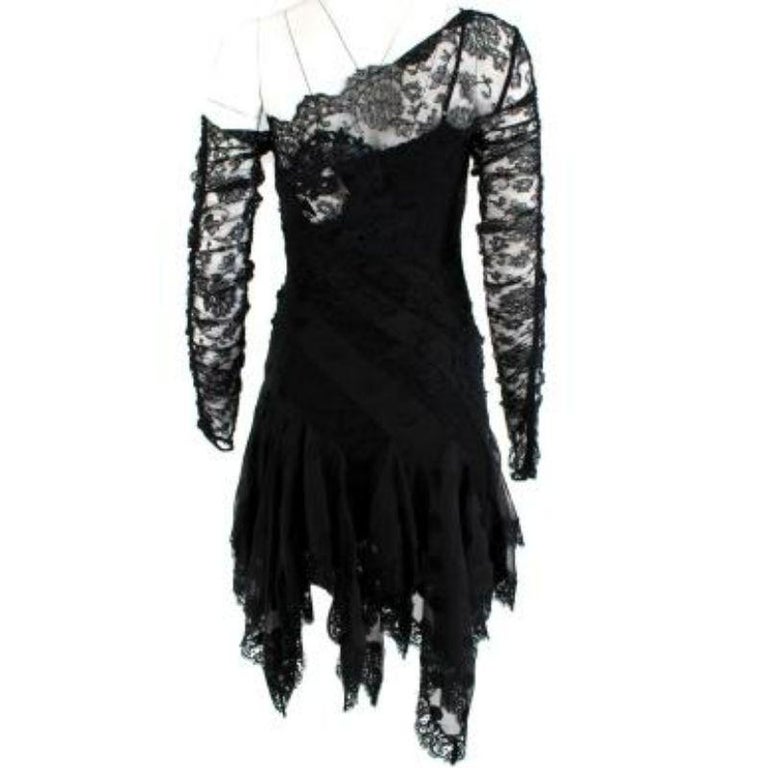 Stephanie Asymmetric Lace Dress in Black main image 0