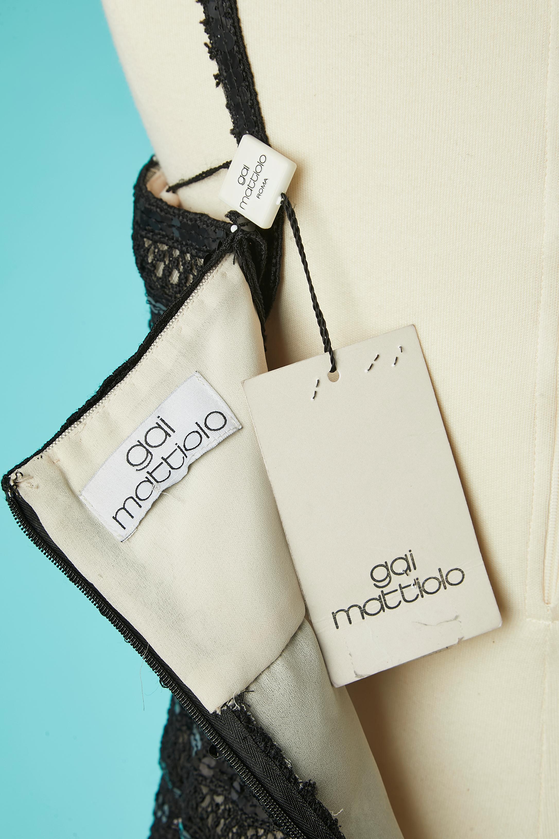 Vestido de cóctel corpiño de encaje negro con adorno de lentejuelas Gai Mattiolo NUEVO en venta 1