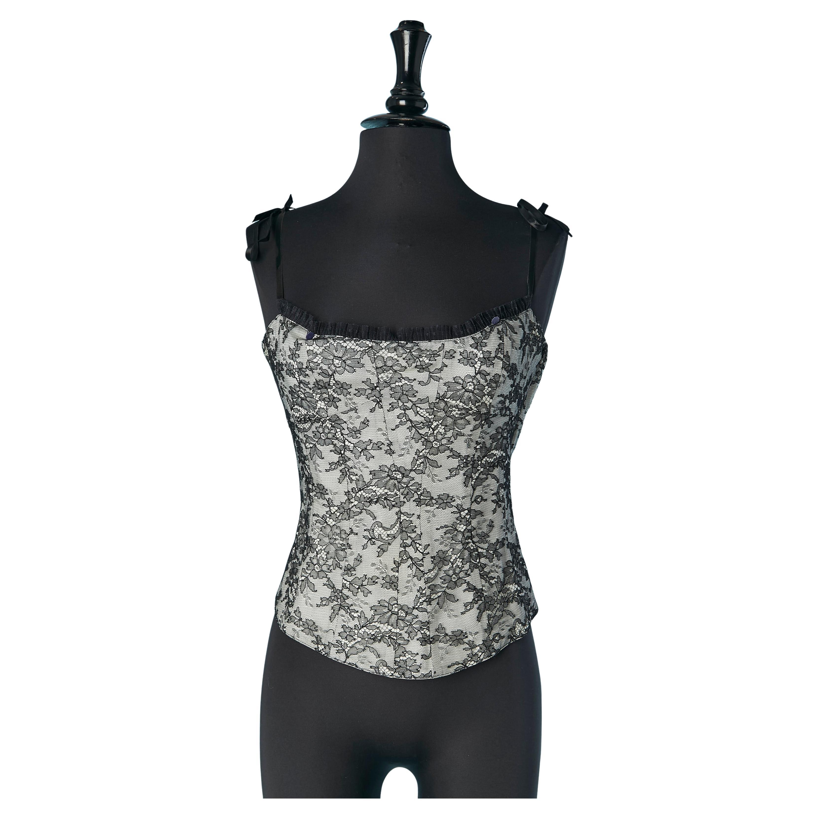 Bustier di pizzo nero su base bianca LOLITA LEMPICKA