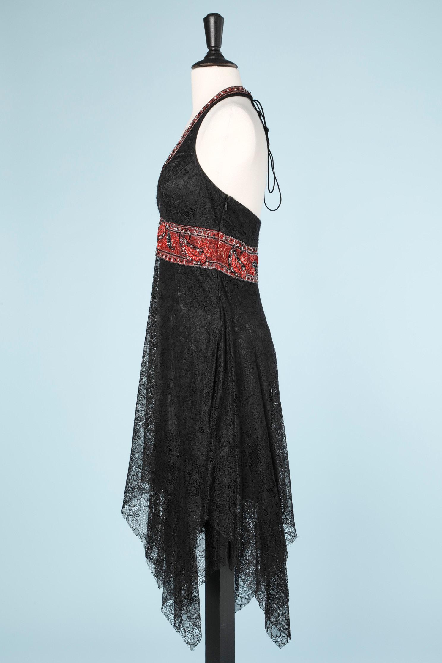 Black lace cocktail dress with beadwork on waist and neckline  For Sale 1