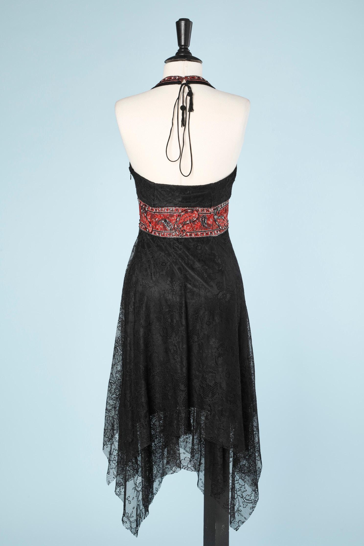 Black lace cocktail dress with beadwork on waist and neckline  For Sale 2
