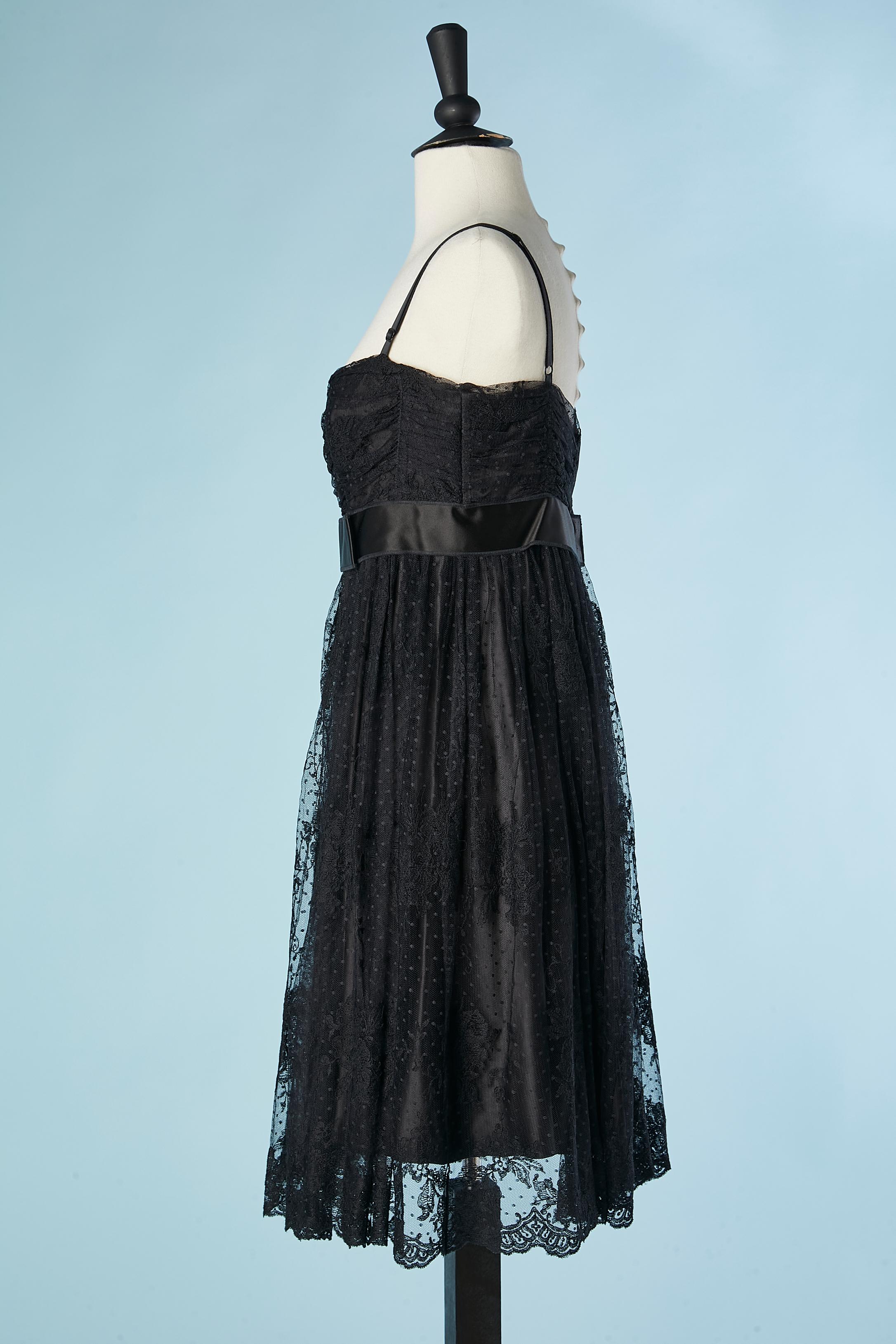 Black lace cocktail dress with black satin belt Dolce & Gabbana  For Sale 1