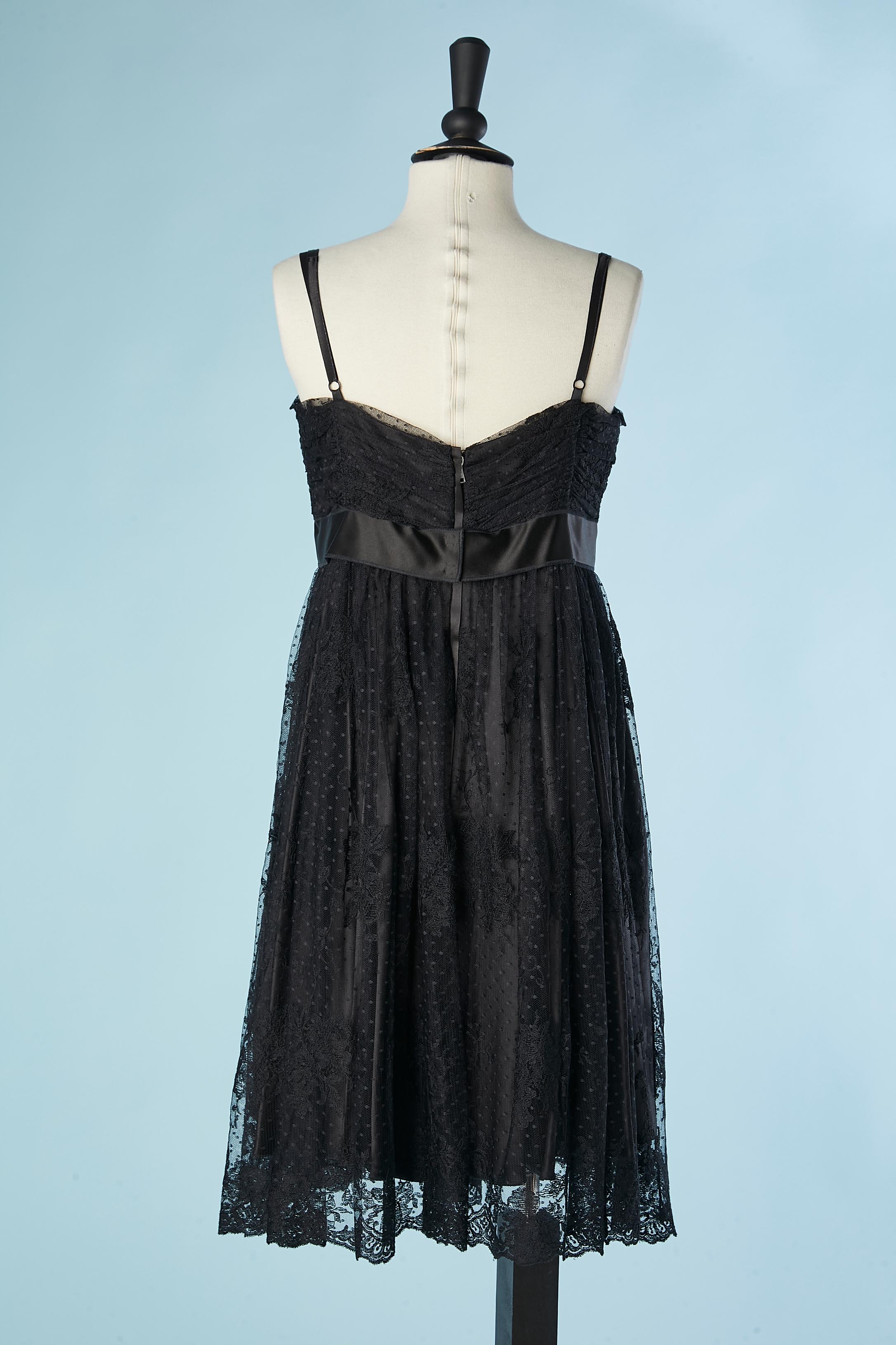 Black lace cocktail dress with black satin belt Dolce & Gabbana  For Sale 2