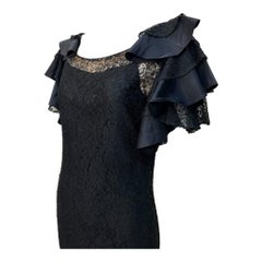 Black Lace Dramatic Flutter Sleeve Mermaid Gown, 1930s