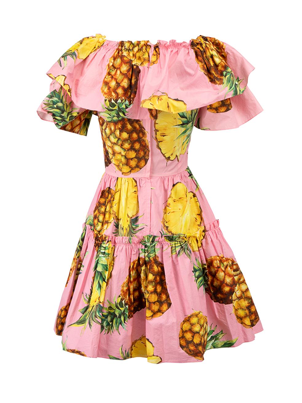 Pink Pineapple Print Off the Shoulder Mini Dress Size XXS In Good Condition For Sale In London, GB
