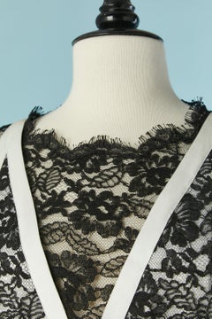 Black lace evening dress with white piping CHANEL