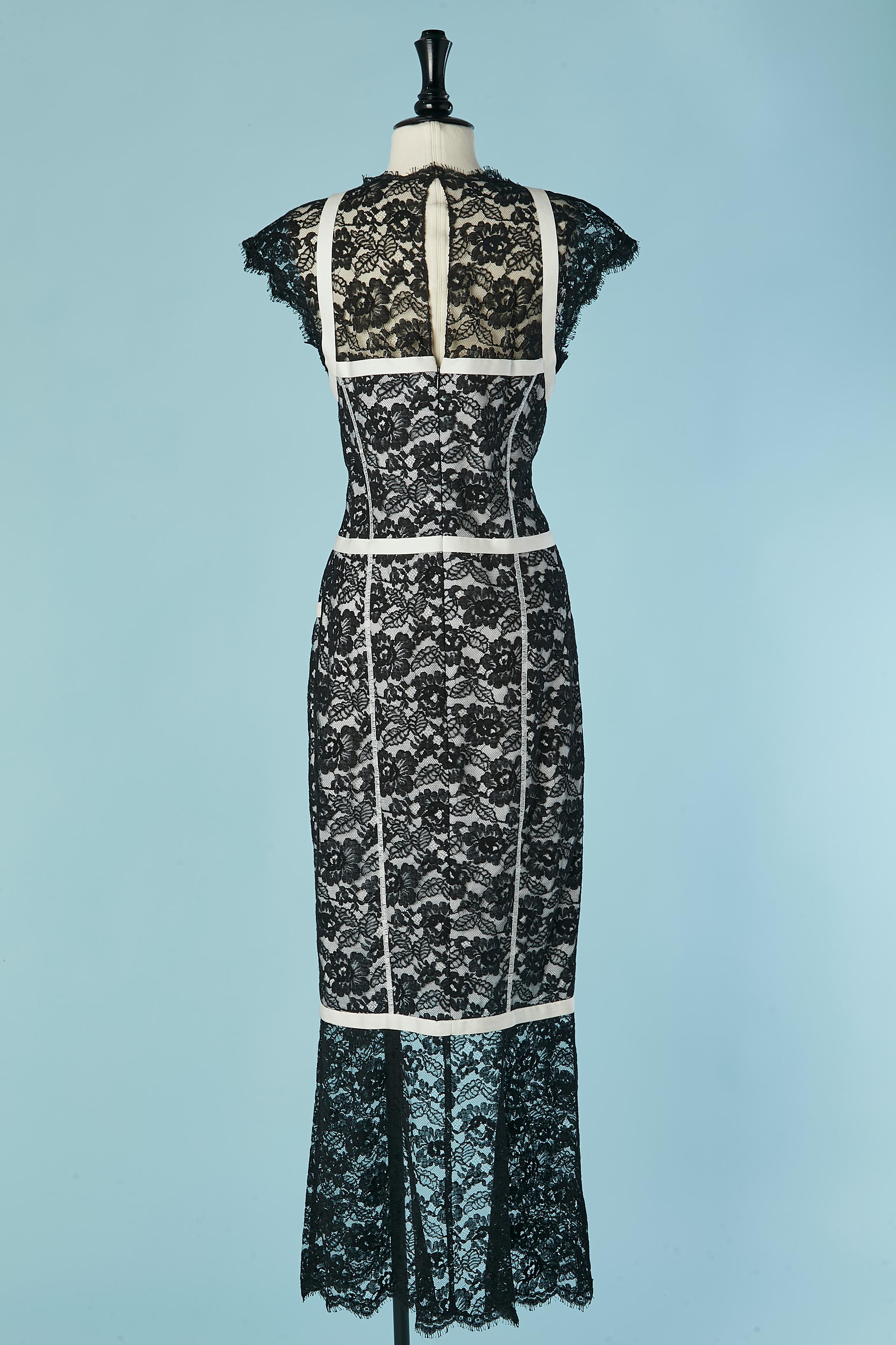 Black lace evening dress with white piping CHANEL For Sale 4
