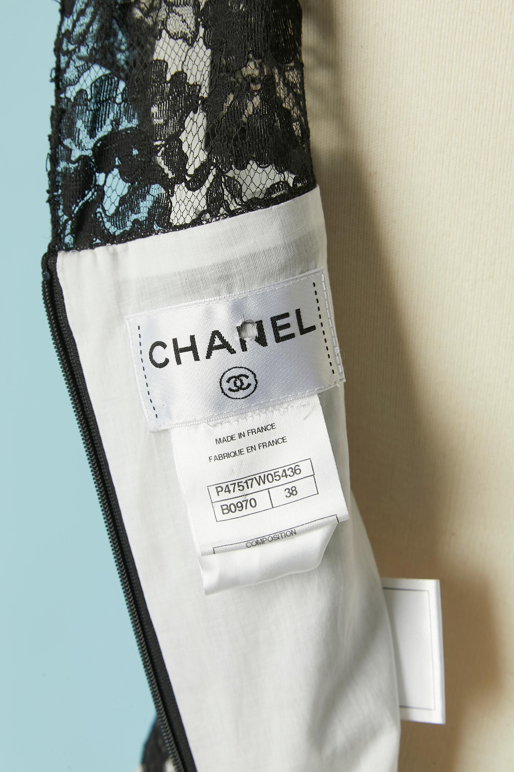 Black lace evening dress with white piping CHANEL For Sale 5