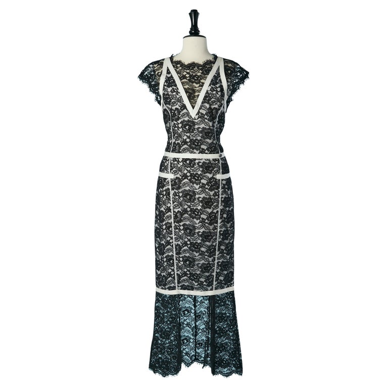 Black lace evening dress with white piping CHANEL For Sale at 1stDibs Black lace evening dress with white piping CHANEL For Sale at 1stDibs