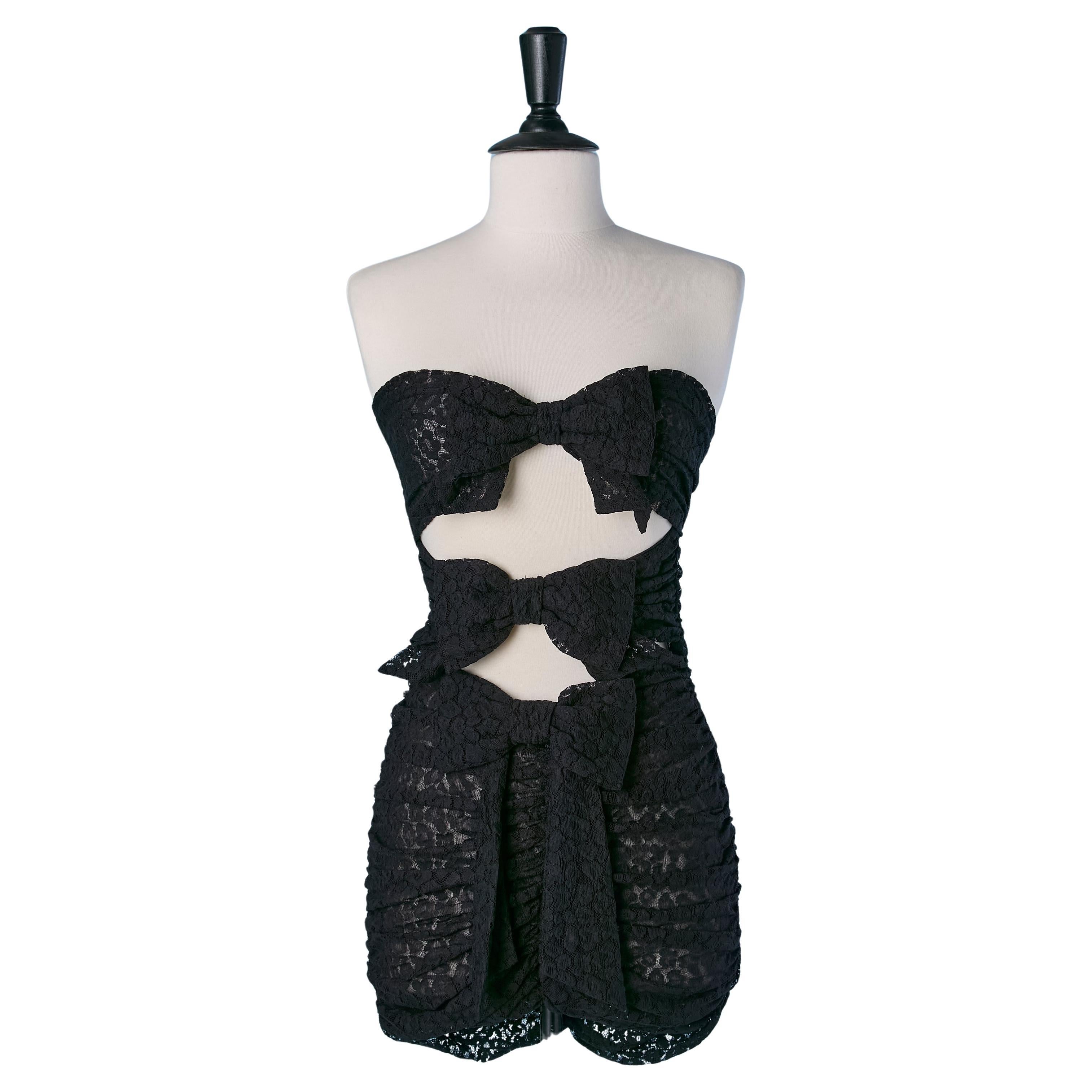 Schwarzes Spitzen-Mini-Bustierkleid mit Schleife ALEXANDRE VAUTHIER im Angebot