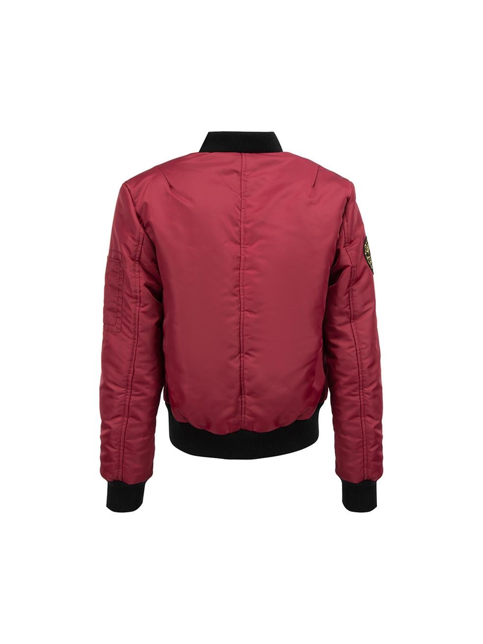 Burgundy Cropped Military Bomber Jacket Size S In Good Condition In London, GB