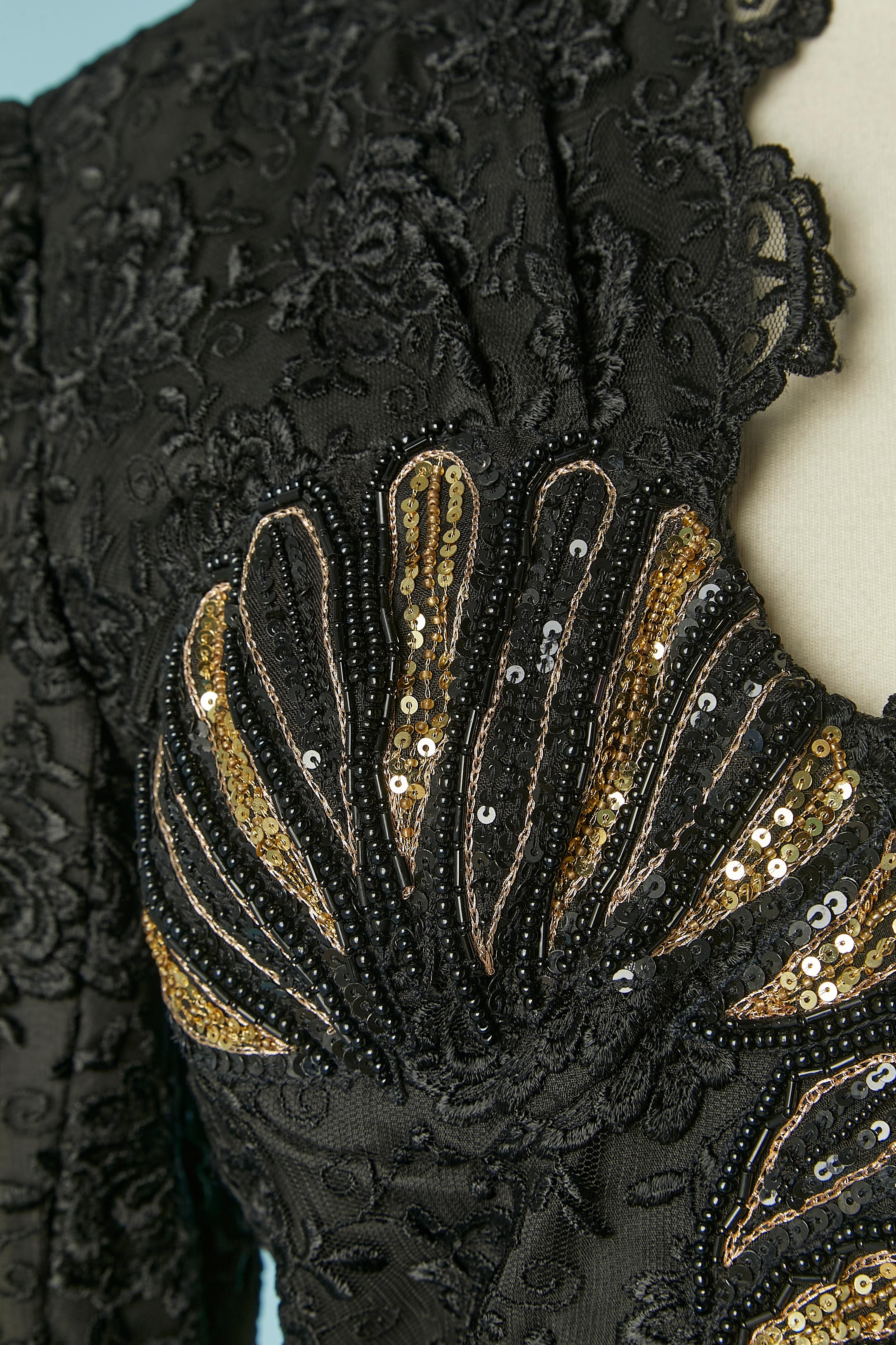 Nero Gonna-tuta in pizzo nero con perline e paillettes sul busto Campione Zandra Rhodes in vendita