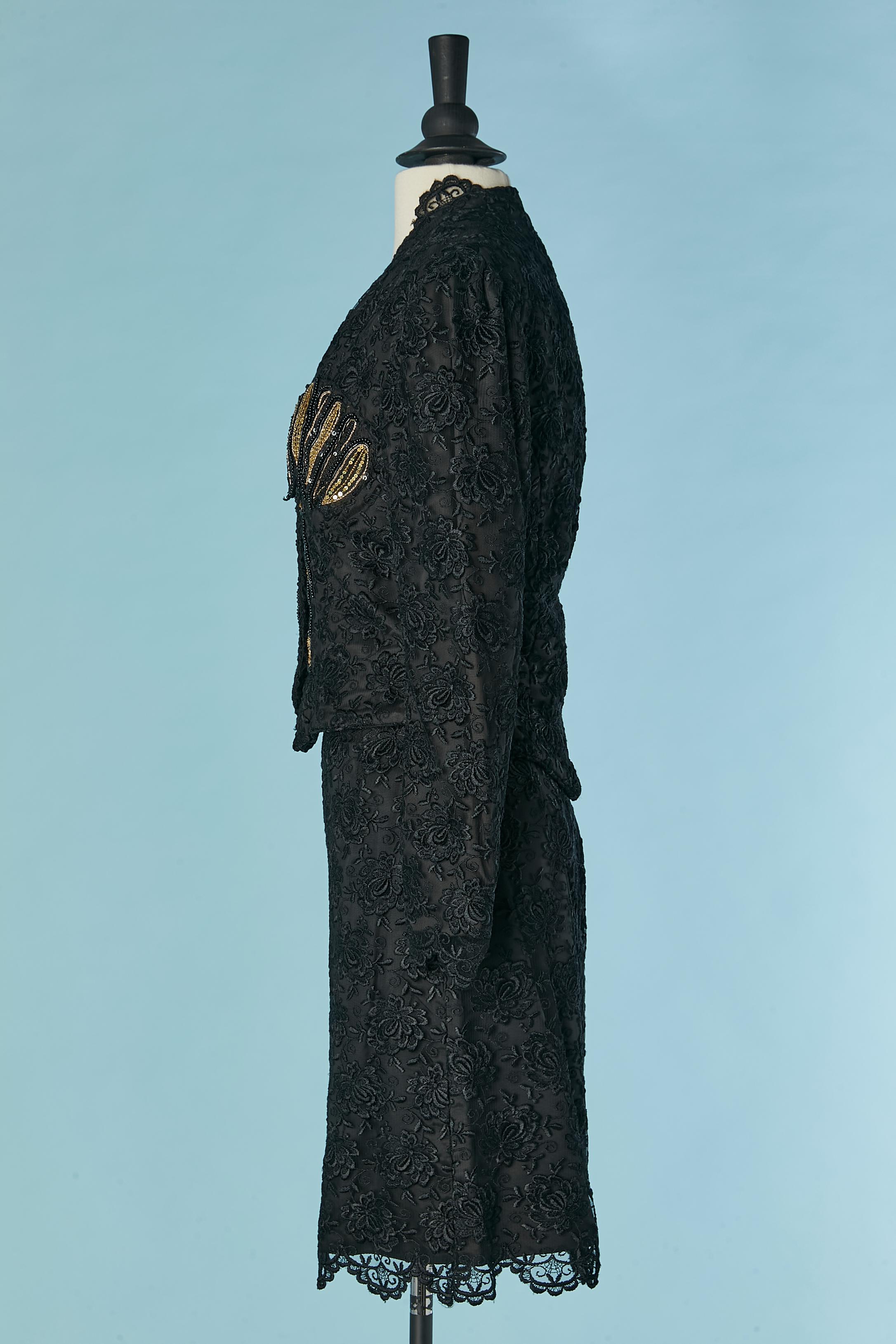 Gonna-tuta in pizzo nero con perline e paillettes sul busto Campione Zandra Rhodes in vendita 2