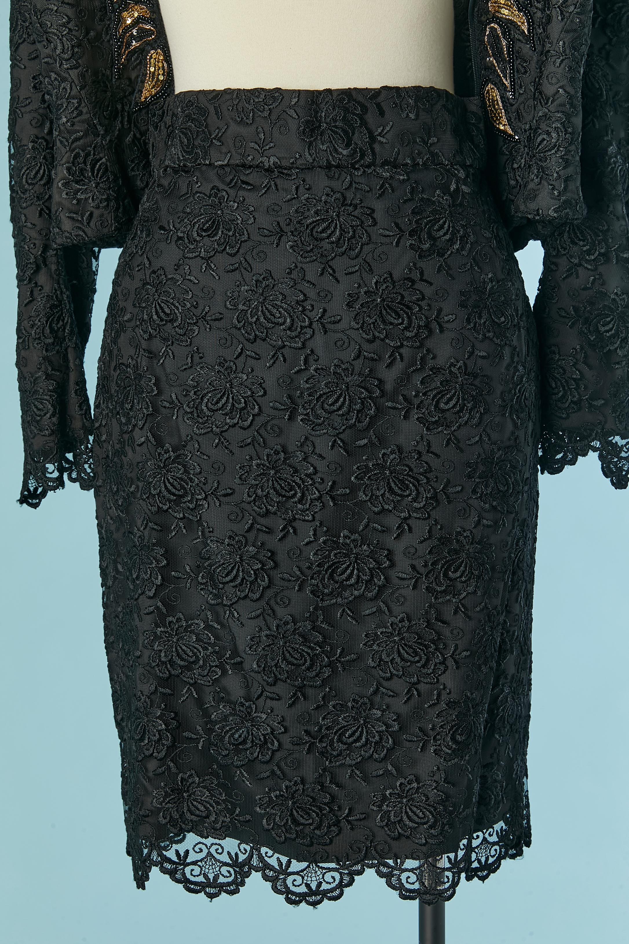 Gonna-tuta in pizzo nero con perline e paillettes sul busto Campione Zandra Rhodes in vendita 4
