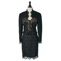 Black lace skirt-suit with beadwork and sequin on the bust Zandra Rhodes Sample