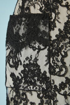 Black lace skirt with white lining and striped sporty ribbings Chanel