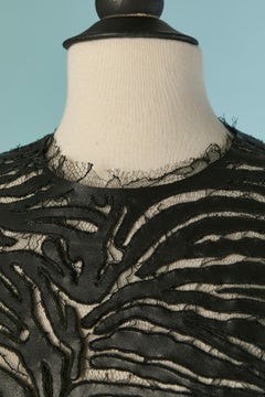 Black lace top with leather appliqué ALEXANDRE VAUTHIER