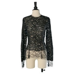Black lace top with leather appliqué ALEXANDRE VAUTHIER