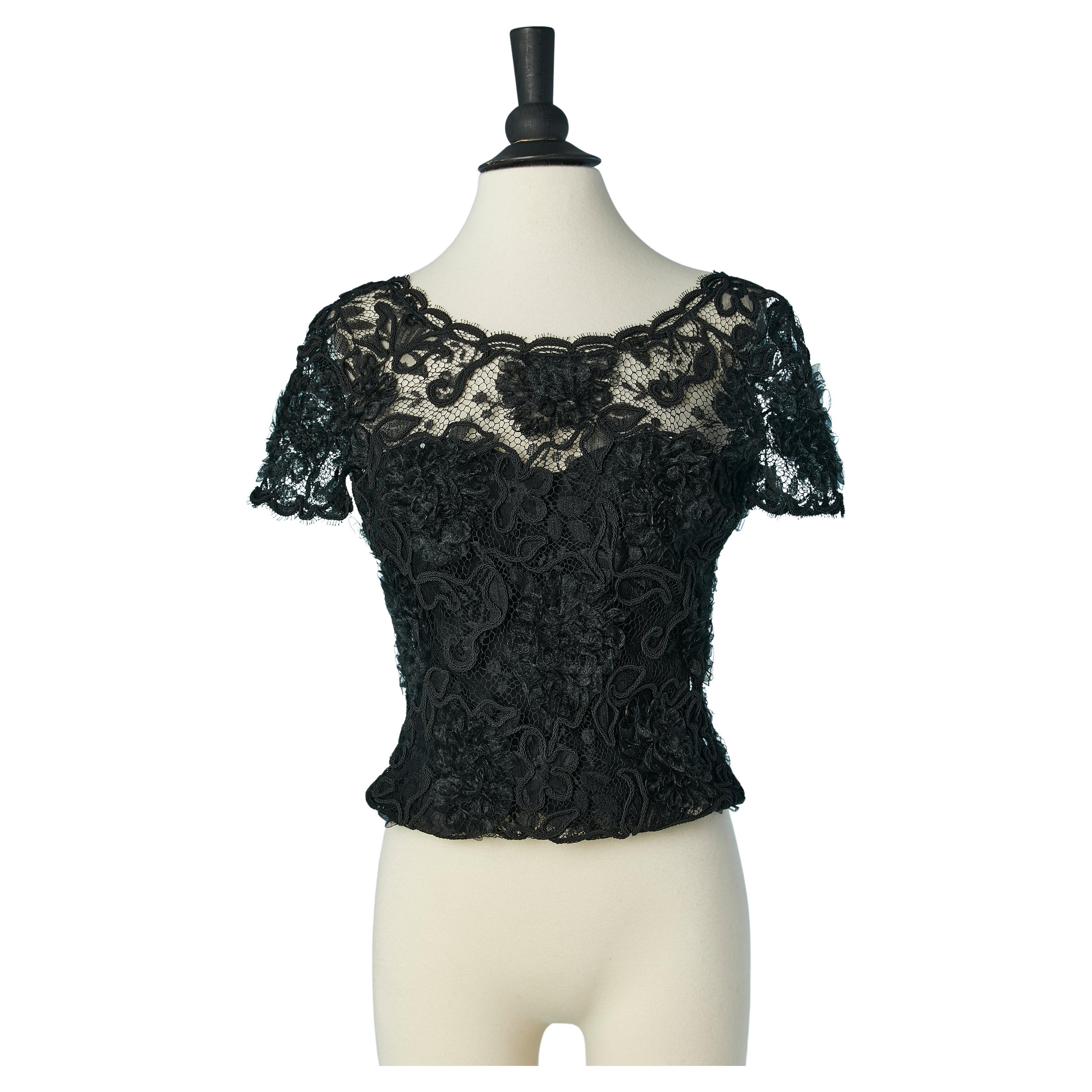 Black lace top with silk boned bustier Chanel Boutique For Sale