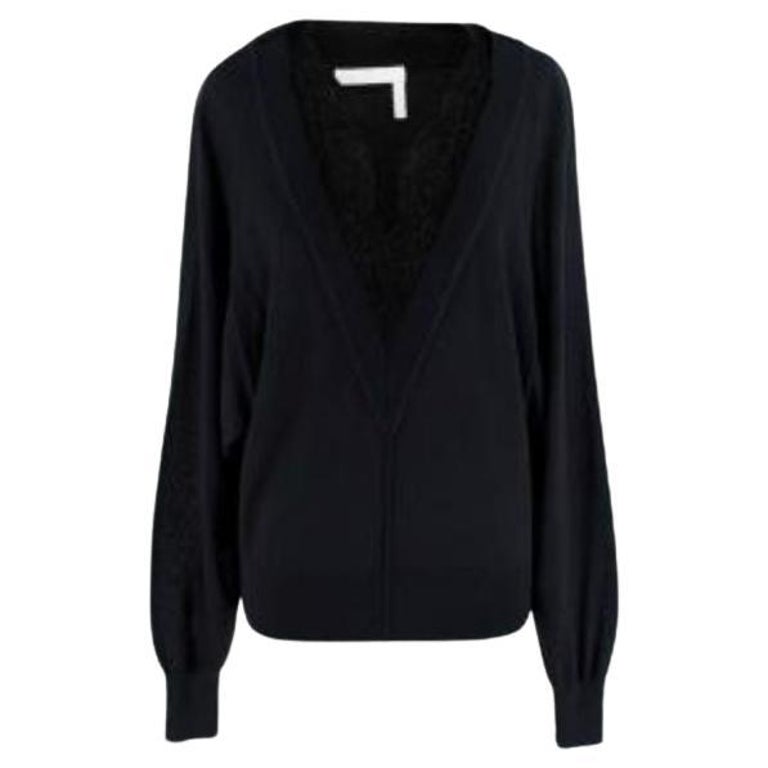 Chloe Black Lace Trimmed WoolSilk VNeck Jumper Size s For Sale at