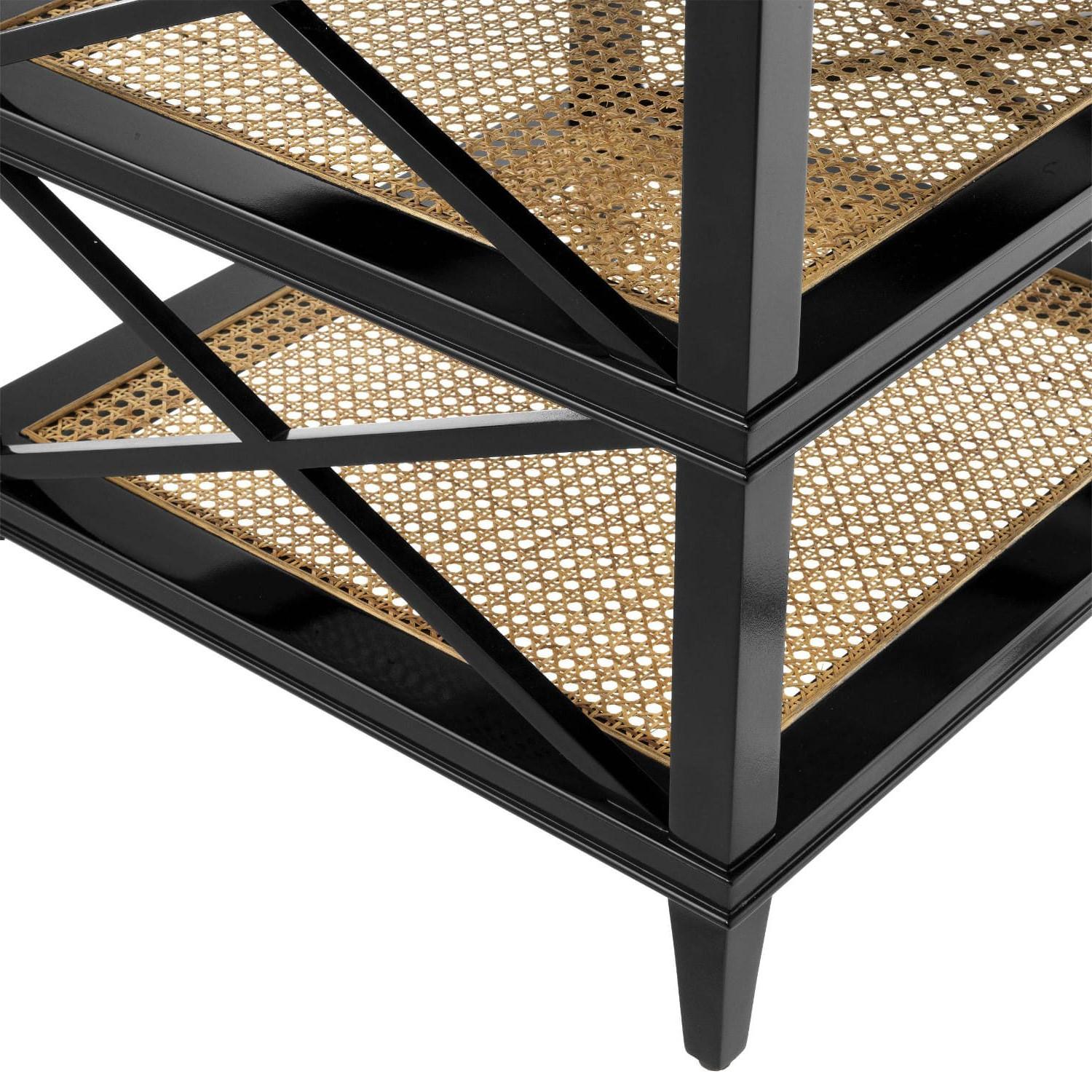 black and rattan bedside table