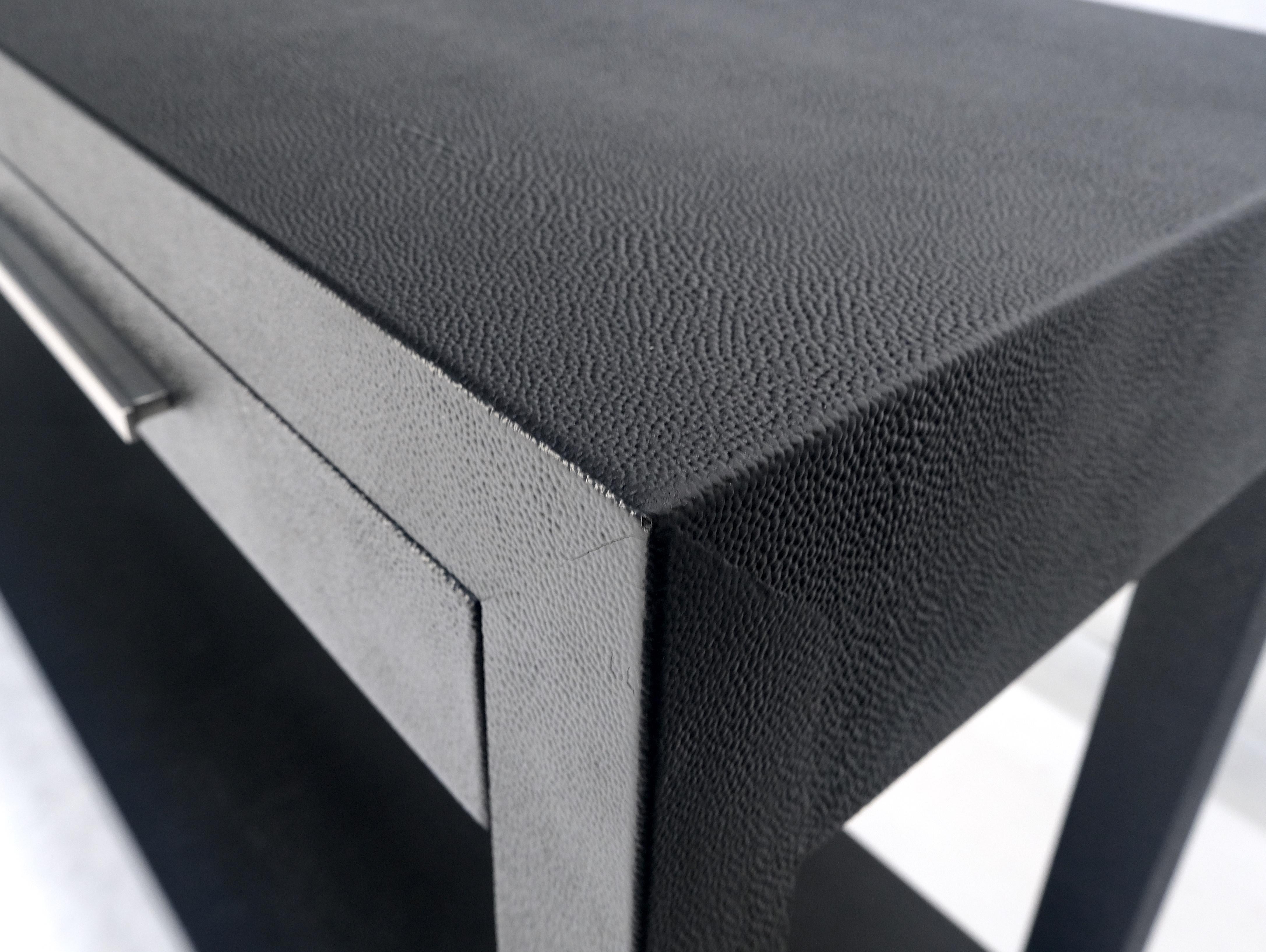 Black Lacquer 3 Drawers Shagreen Skin 6' Long Console Sofa Table MINT! For Sale 4