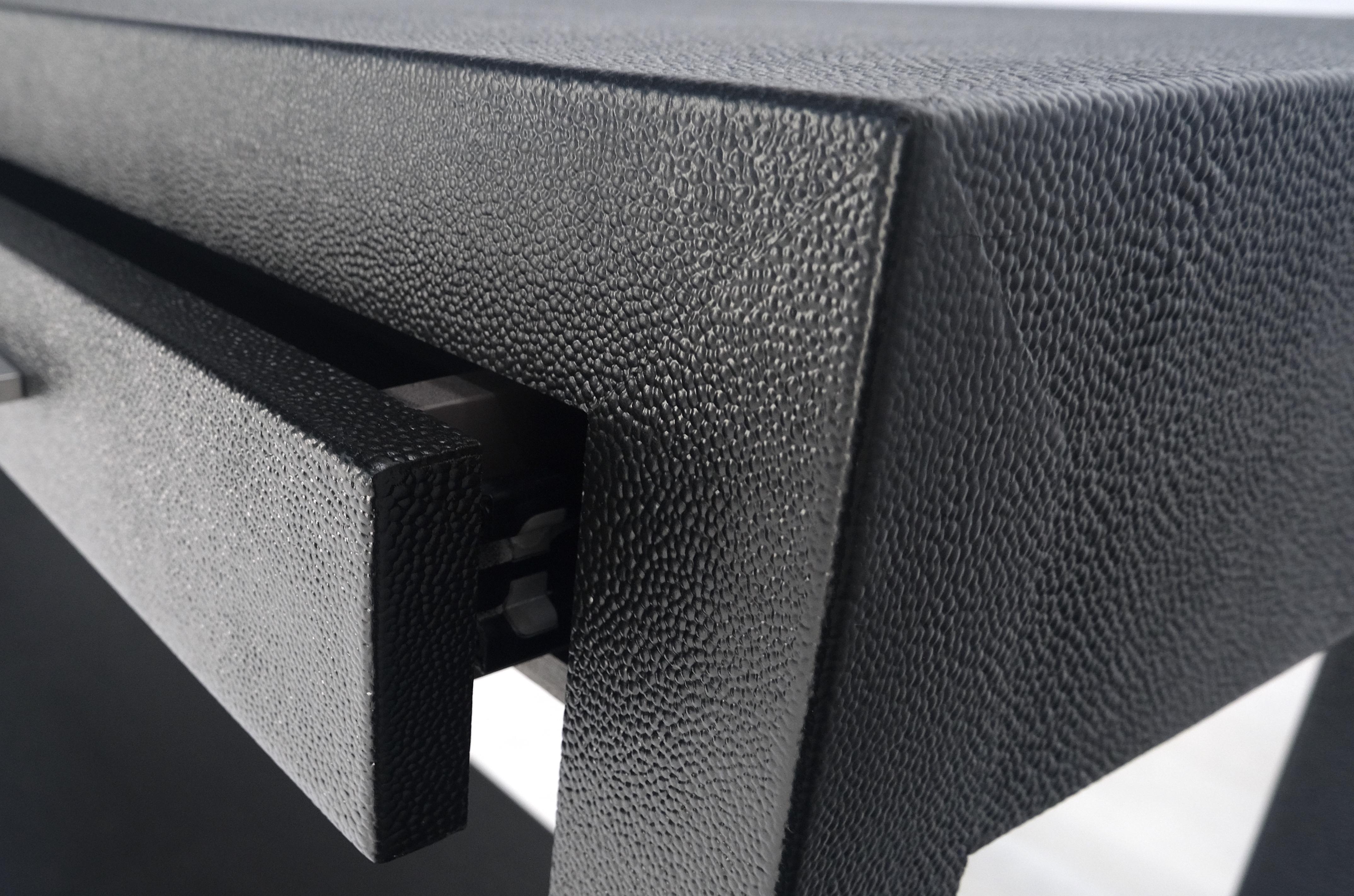Black Lacquer 3 Drawers Shagreen Skin 6' Long Console Sofa Table MINT! For Sale 6