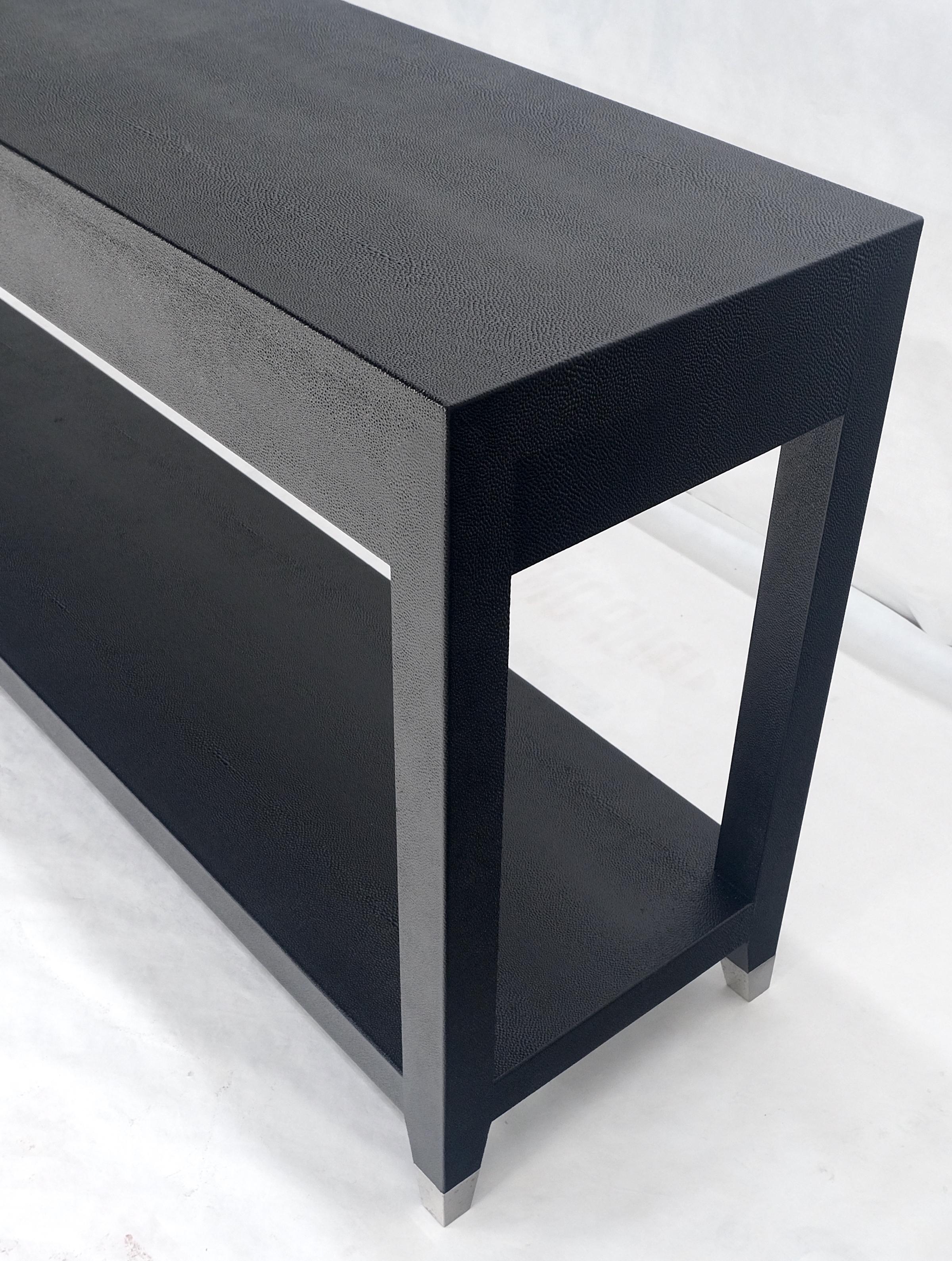 Black Lacquer 3 Drawers Shagreen Skin 6' Long Console Sofa Table MINT! For Sale 9
