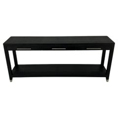 Black Lacquer 3 Drawers Shagreen Skin 6' Long Console Sofa Table MINT!